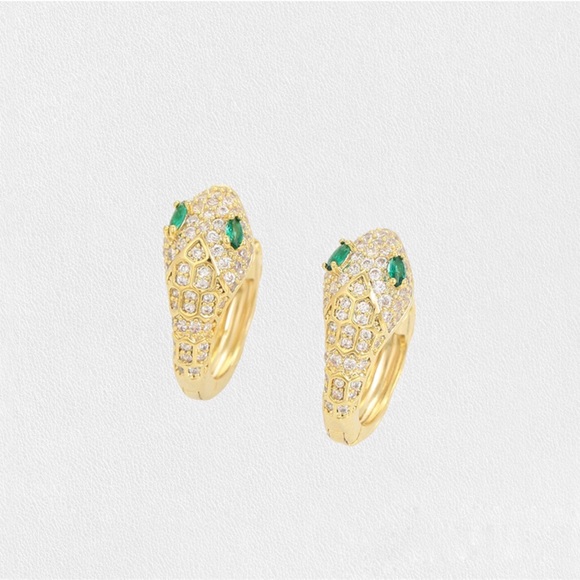 14k Gold Plated Hoop Earrings with White CZ Zircon | Luxury Jewelry - Picture 2 of 10